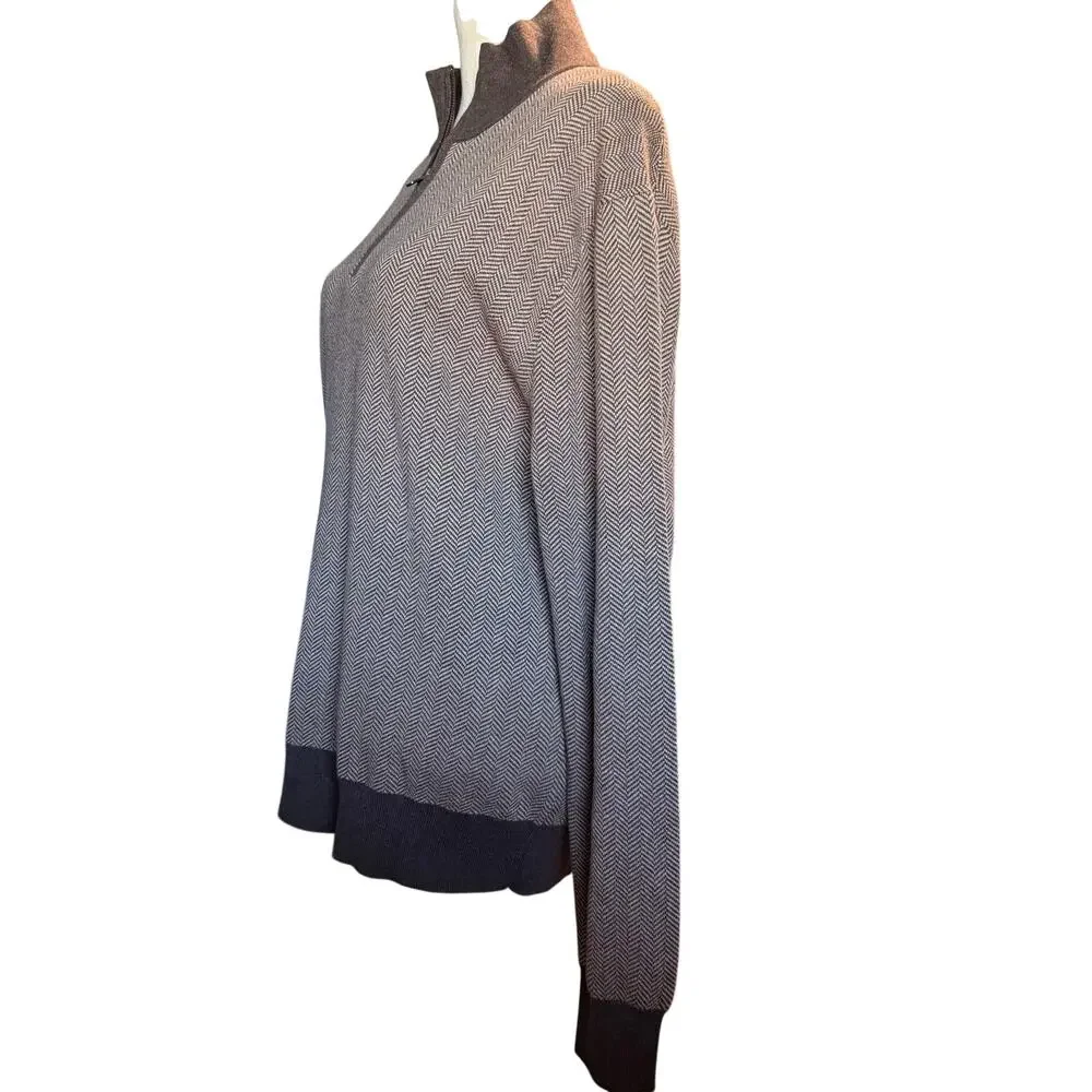 J.Crew 100% Cotton Herringbone Half Zip Sweater, Chocolate, Men's Large